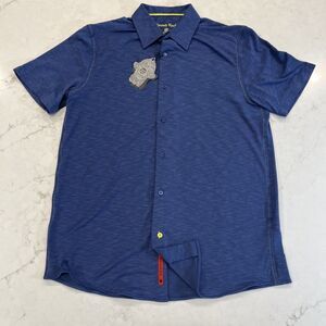 Visconti Black NEW Small Stretch Textured Short Slv Button‎ Up Polo Shirt Blue